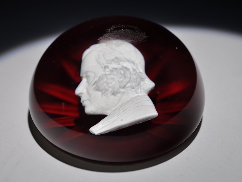 Ruby Red Sulphide Cameo Paperweight