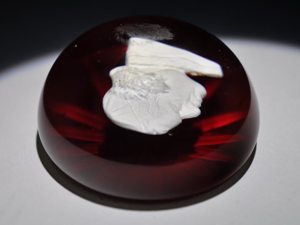 Ruby Red Sulphide Cameo Paperweight