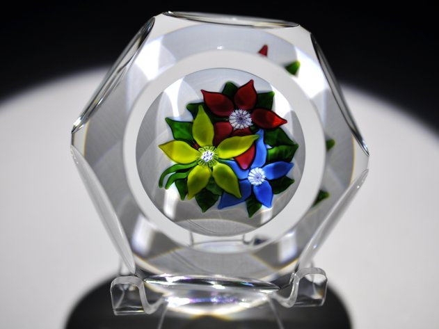 St. Louis 1975 Faceted Floral Paperweight