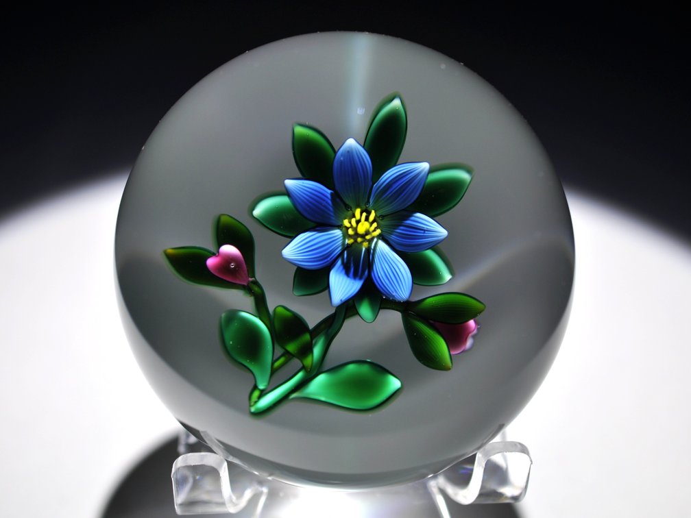 Blue Floral Lampwork Paperweight