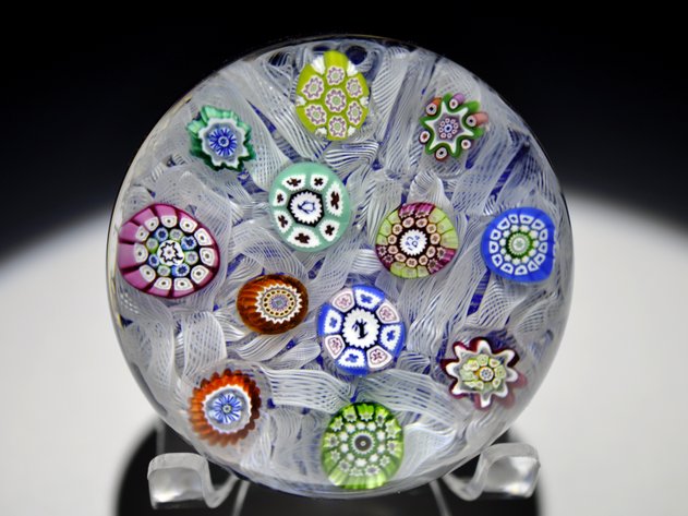 Perthshire 1974 Latticinio Paperweight