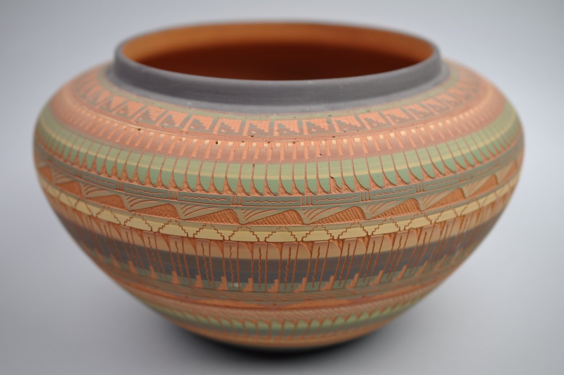 Navajo Pottery Vases w/ Ornate Carvings, photo 3 of 12