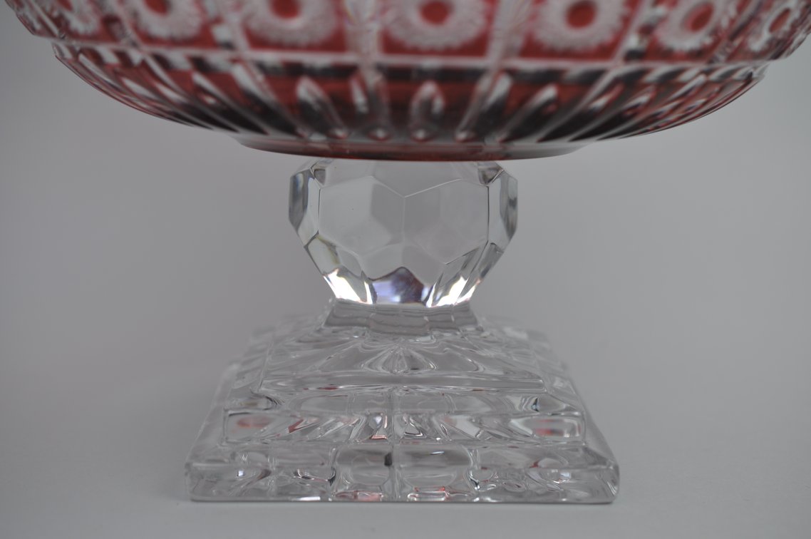 Bohemian Red Cut Crystal Pedestal Bowl, photo 5 of 6