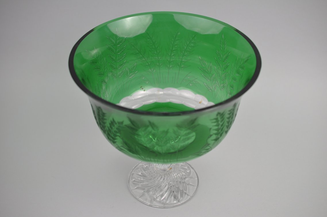 Bohemian Green Cut Crystal Pedestal Bowl, photo 2 of 6