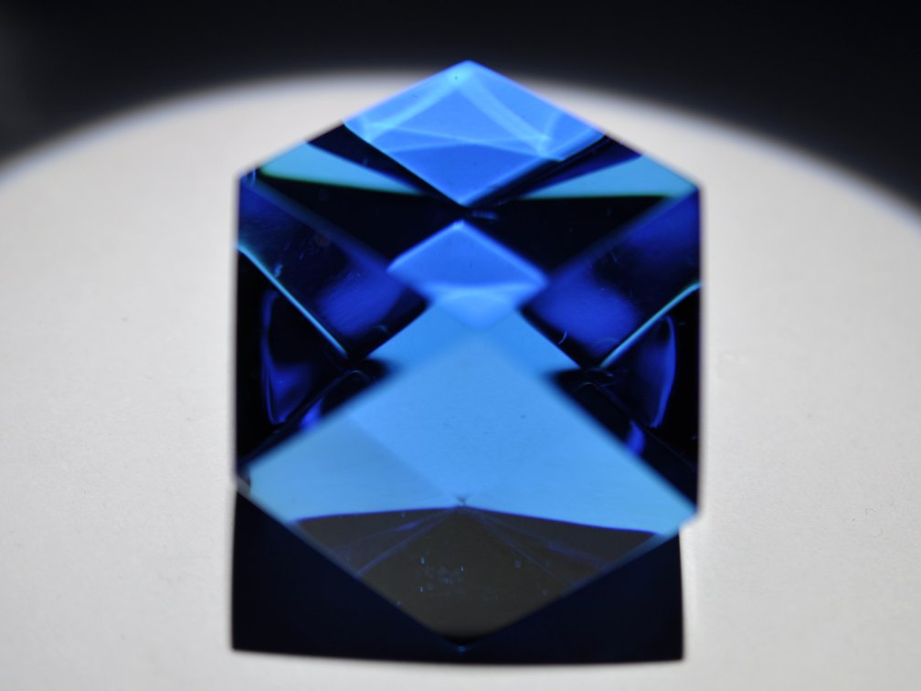 Two Faceted Blue Glass Paperweights