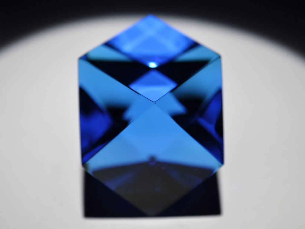Two Faceted Blue Glass Paperweights