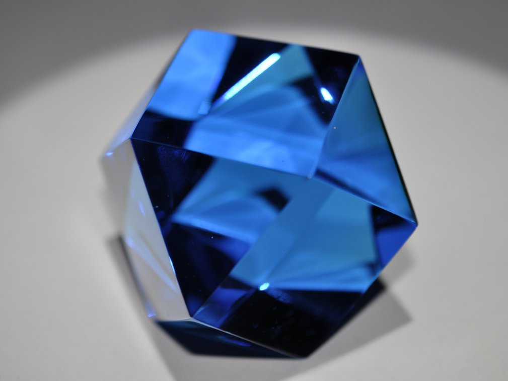 Two Faceted Blue Glass Paperweights