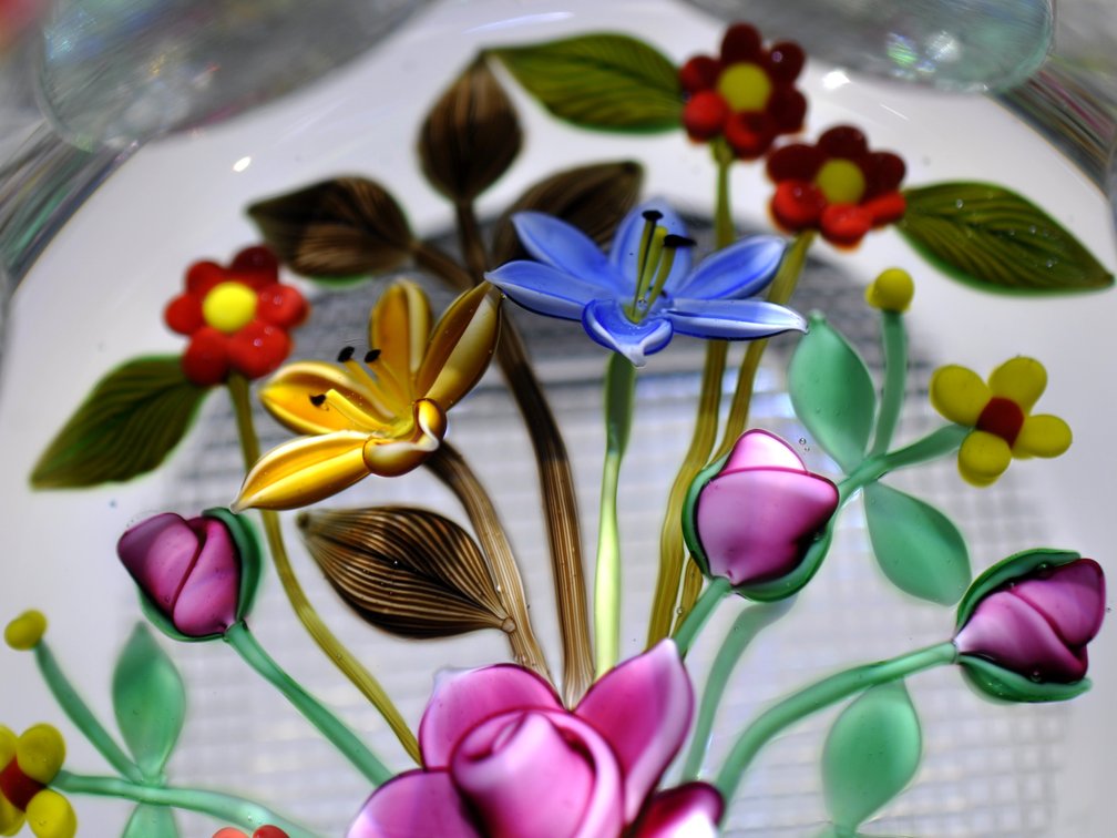 Faceted Floral Lampwork Paperweight