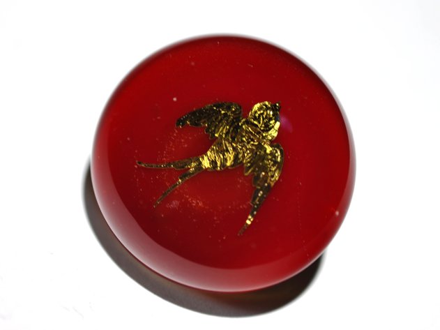 Red Domed Glass Bird Shank Button