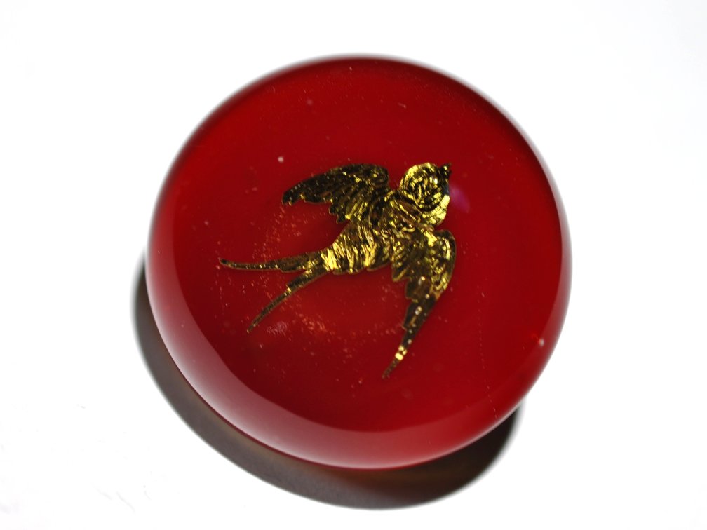Red Domed Glass Bird Shank Button