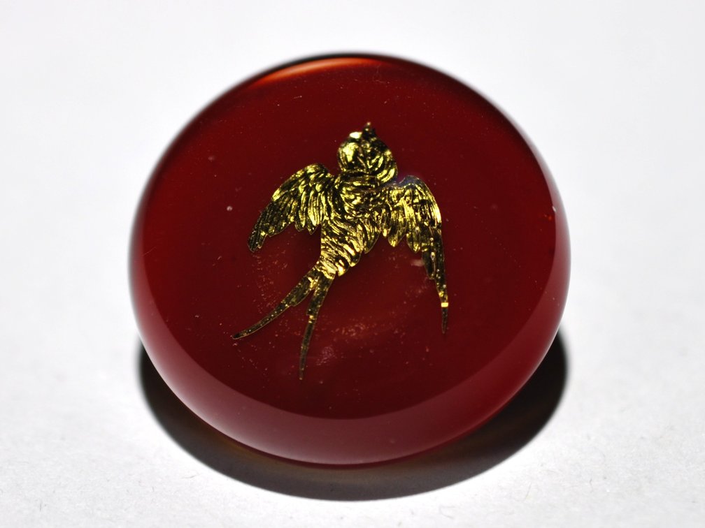 Red Domed Glass Bird Shank Button