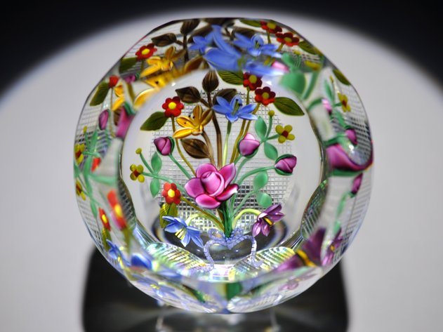 Faceted Floral Lampwork Paperweight