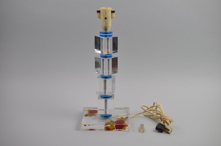 Monowatt Lucite Table Lamp w/ Inlayed Roses