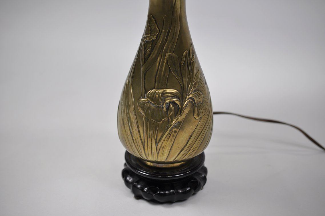 Japanese Inspired Bronze Folk Art Flower Vase Lamp