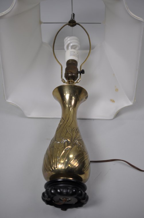 Japanese Inspired Bronze Folk Art Flower Vase Lamp