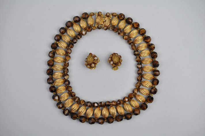 Topaz Glass Beaded Choker and Earrings Set