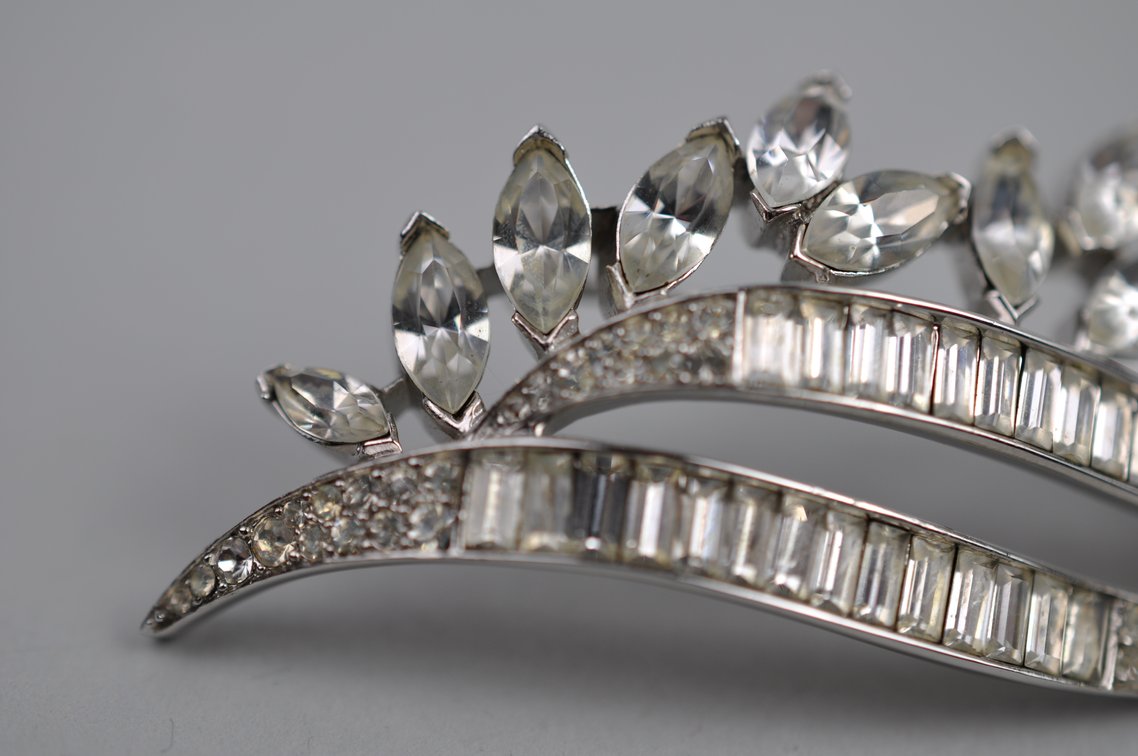 Trifari Rhodium-Plated Rhinestone Brooch