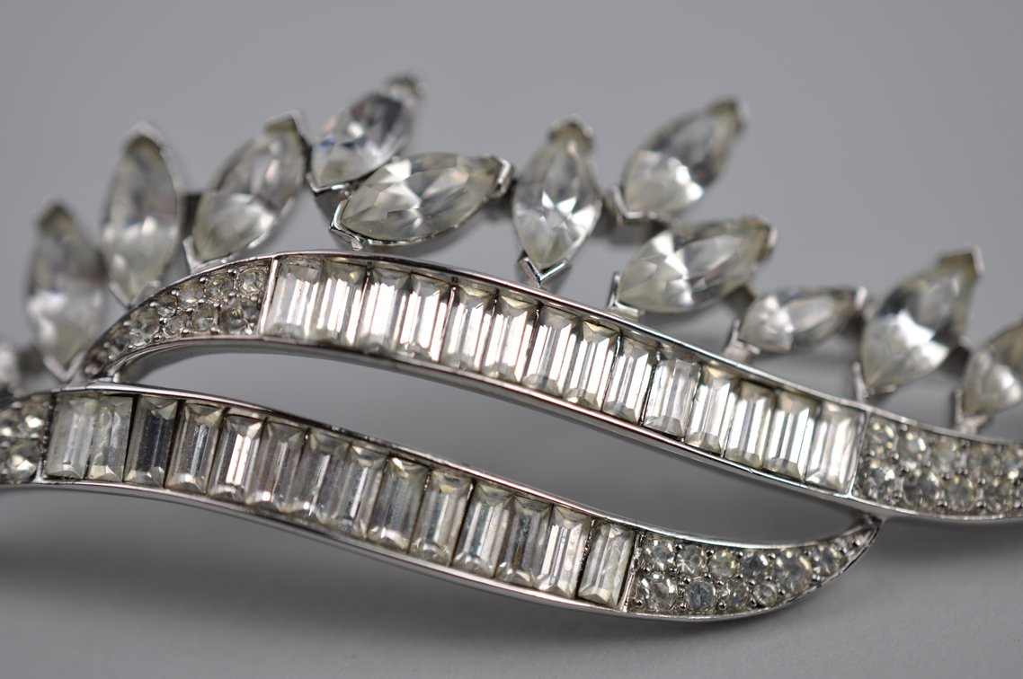 Trifari Rhodium-Plated Rhinestone Brooch