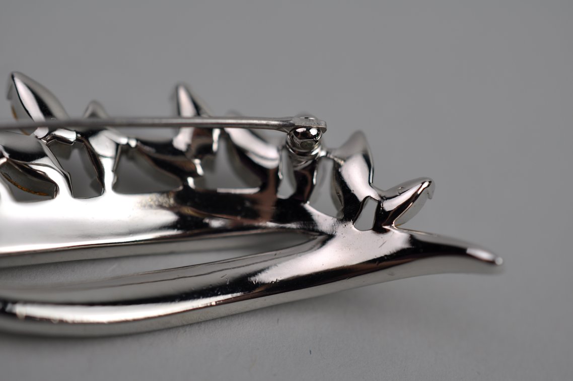 Trifari Rhodium-Plated Rhinestone Brooch