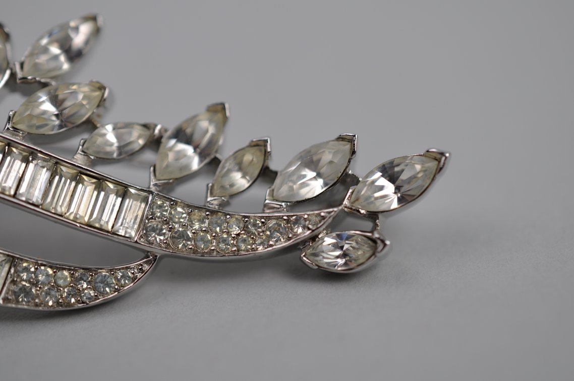 Trifari Rhodium-Plated Rhinestone Brooch