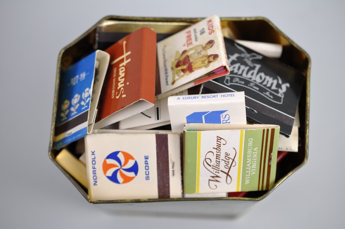 Matchbook Collection in Tea Can