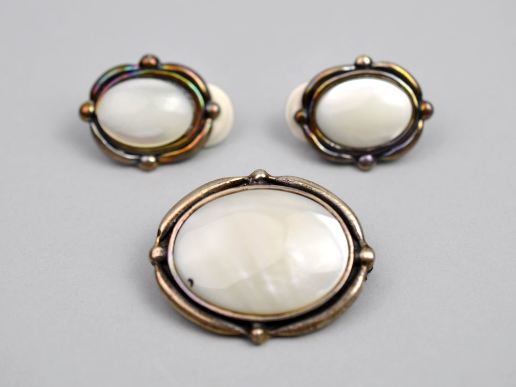Sterling Silver Mother-of-Pearl Brooch & Earrings