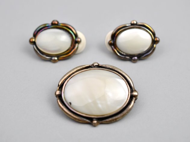 Sterling Silver Mother-of-Pearl Brooch & Earrings