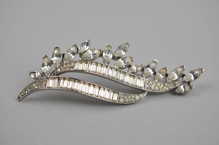 Trifari Rhodium-Plated Rhinestone Brooch