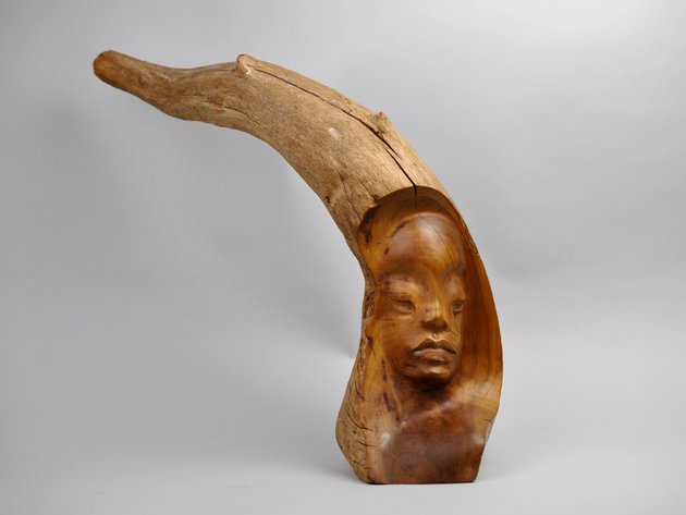 Signed Madame Pele Wooden Sculpture