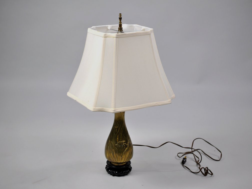 Japanese Inspired Bronze Folk Art Flower Vase Lamp
