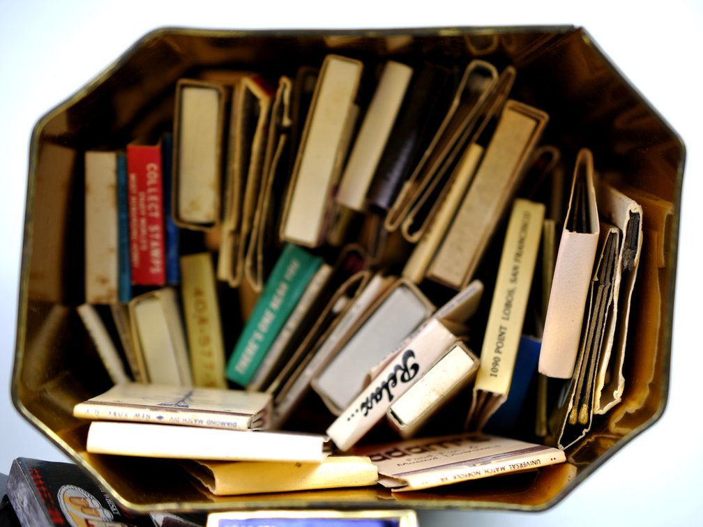 Matchbook Collection in Tea Can