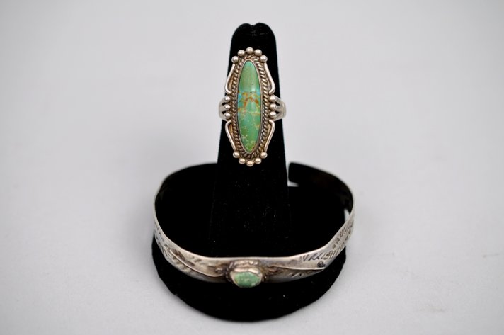 Silver Southwestern Turquoise Ring Bracelet