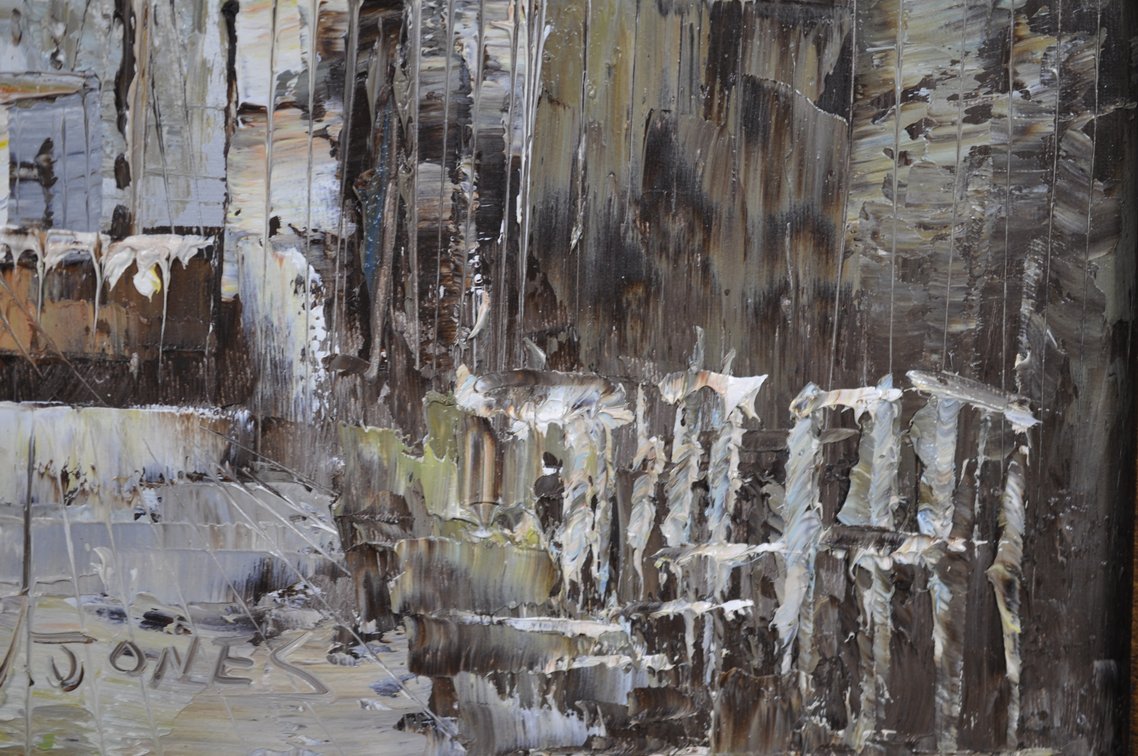 W. Jones, Signed Boats at the Dock Oil Painting