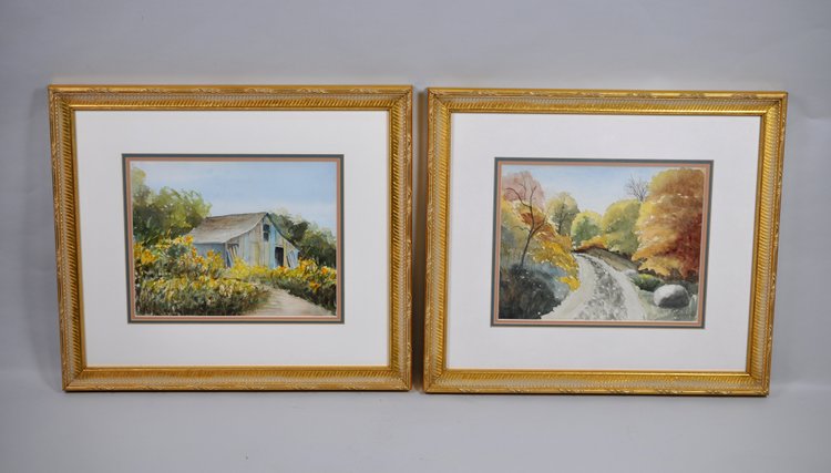 Original Watercolors in Victorian Style Frames