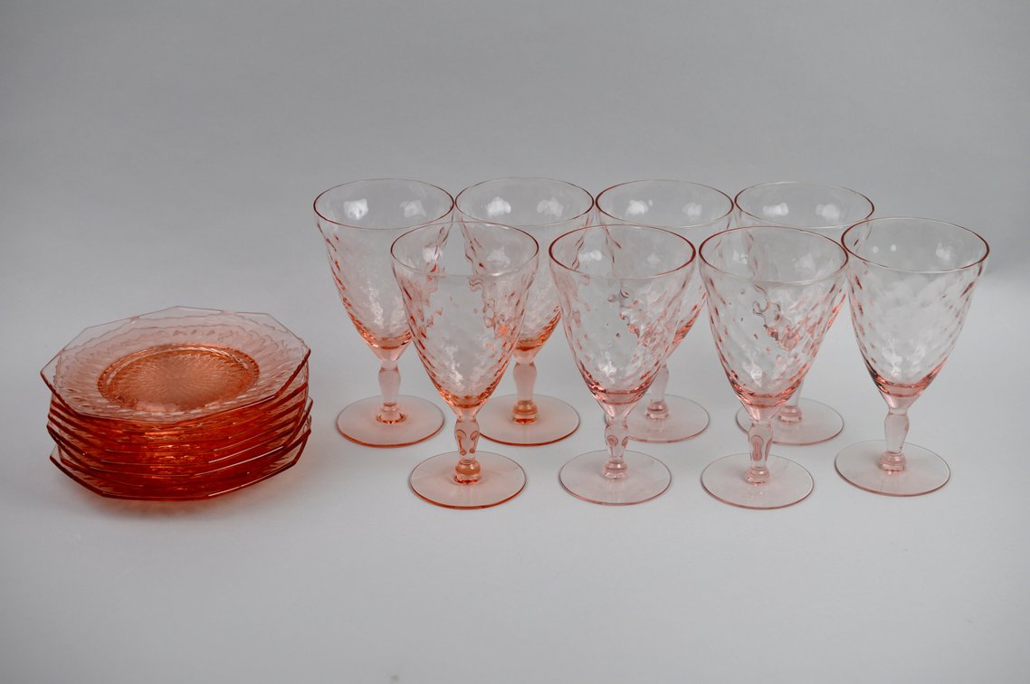 Pink Depression Plates and Glasses