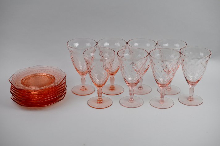 Pink Depression Plates and Glasses