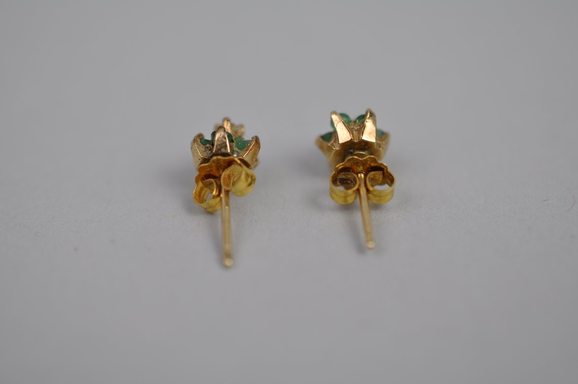 14K Gold Diamond & Emerald Stud Earrings, photo 3 of 8