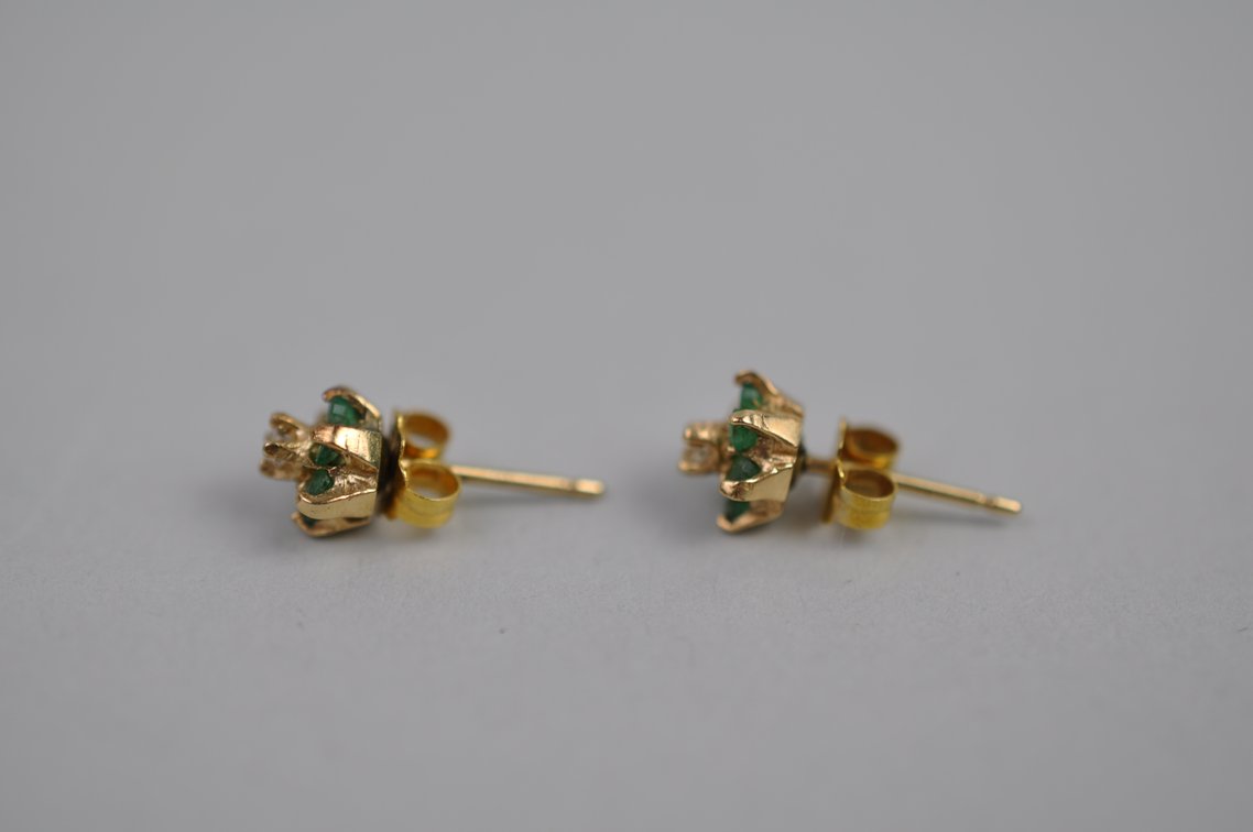 14K Gold Diamond & Emerald Stud Earrings, photo 2 of 8