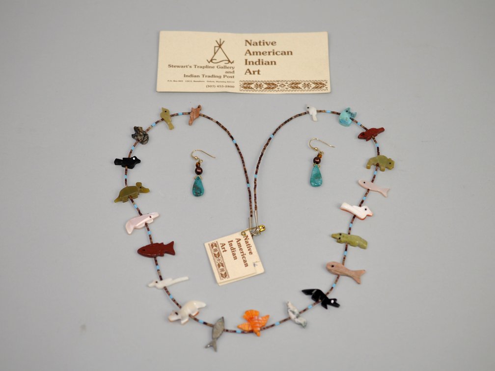 Natural Stone Animal Figures Necklace Earrings