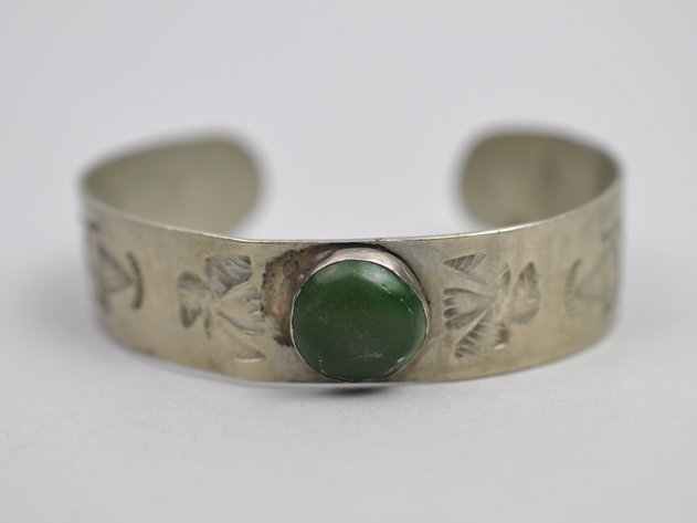 White Metal Cuff Bracelet Green Turquoise