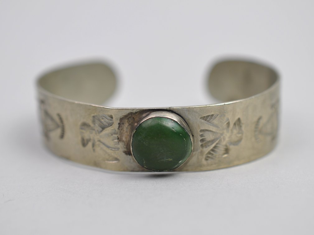 White Metal Cuff Bracelet Green Turquoise