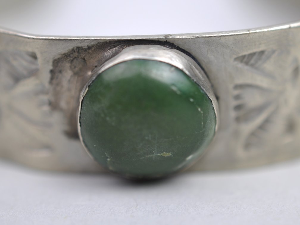 White Metal Cuff Bracelet Green Turquoise