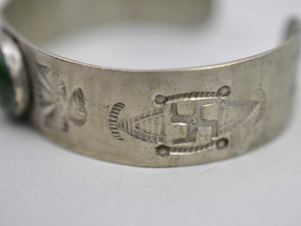 White Metal Cuff Bracelet Green Turquoise