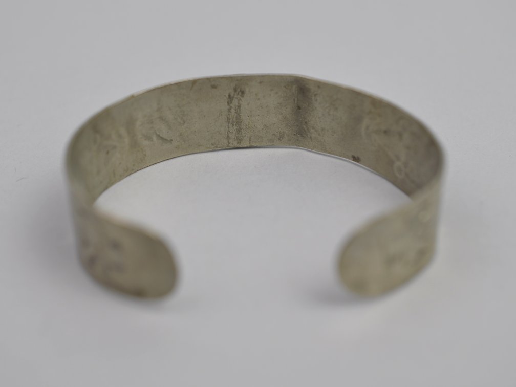 White Metal Cuff Bracelet Green Turquoise