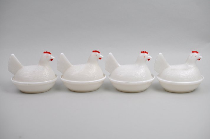 Milk Glass Hen on Nest Dishes