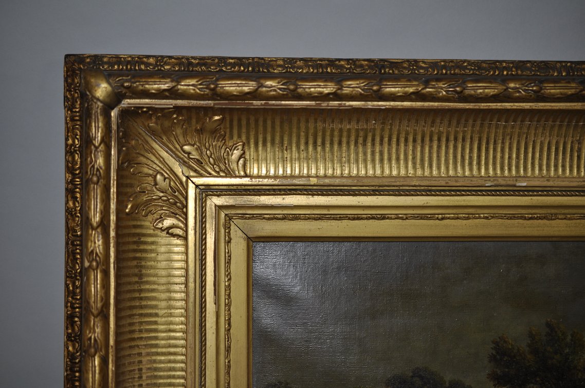 Lush River Landscape Oil Painting in Gilt Frame