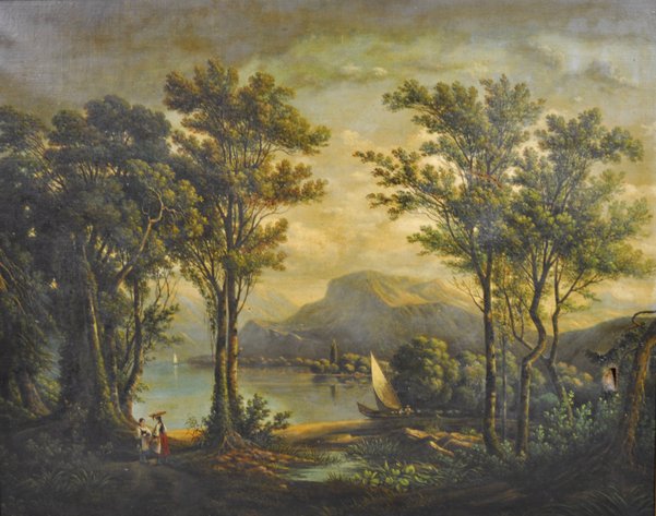 Lush River Landscape Oil Painting in Gilt Frame