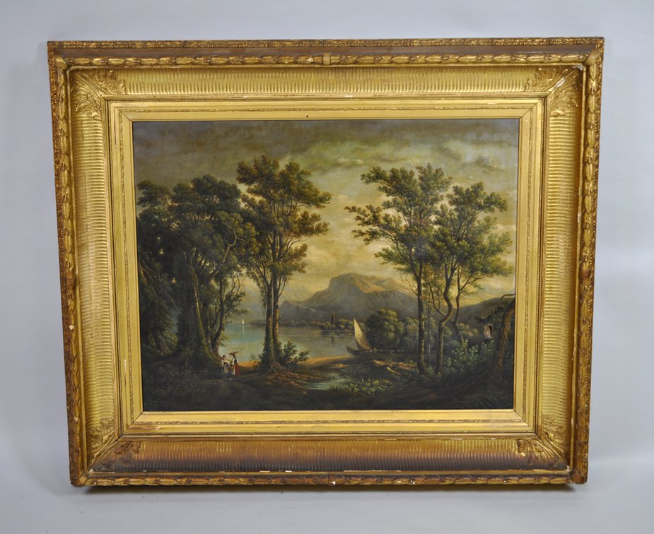 Lush River Landscape Oil Painting in Gilt Frame