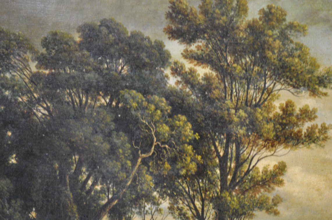Lush River Landscape Oil Painting in Gilt Frame