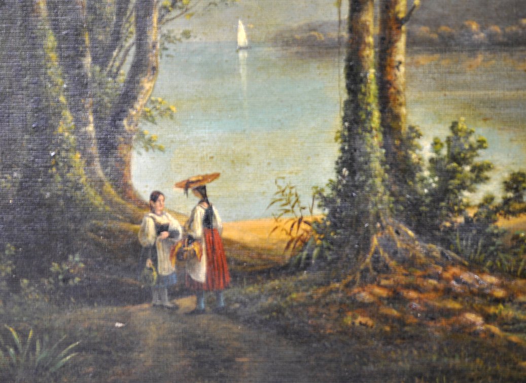 Lush River Landscape Oil Painting in Gilt Frame